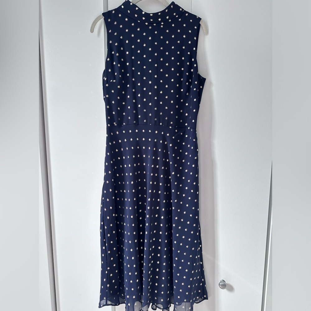 Navy blue with gold polka dot chiffon dress